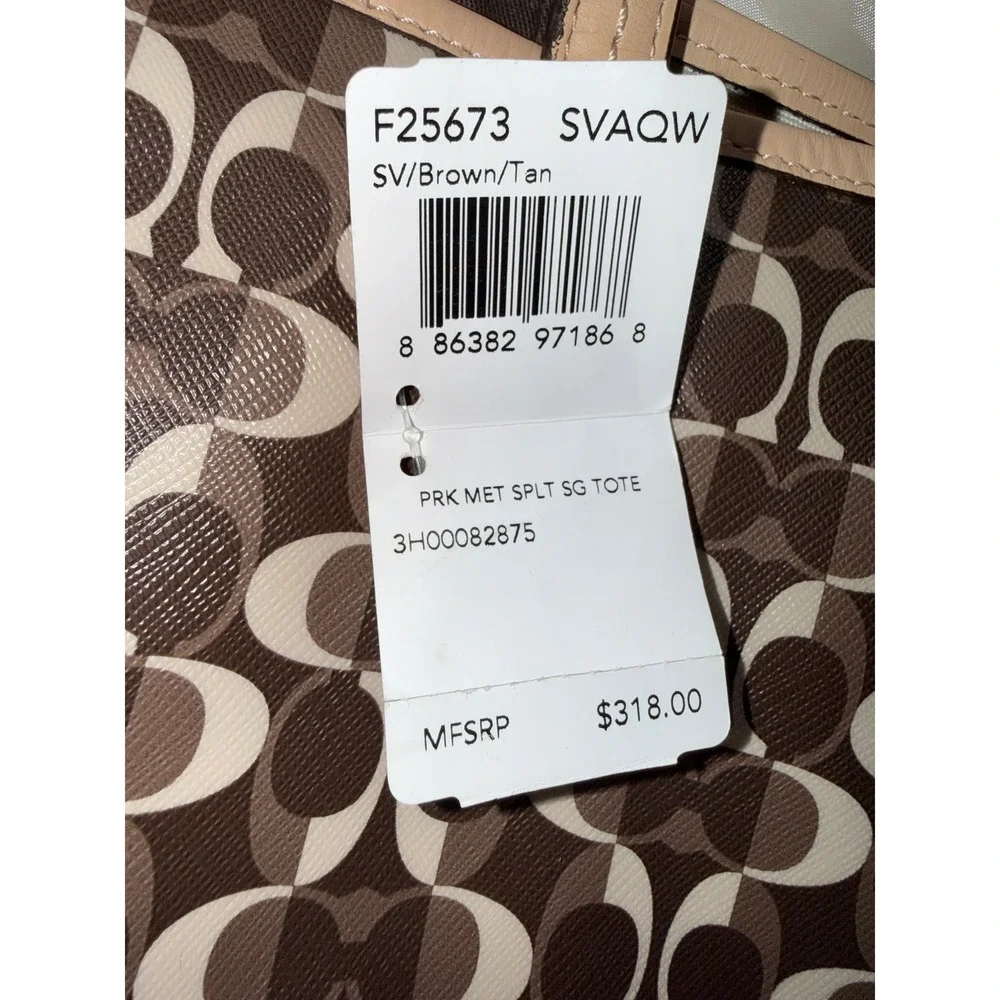 Coach 2013 Park Metro Splt Signature Tote Brown Tan Leather Trim F25673 NWT Read - Picture 6 of 16